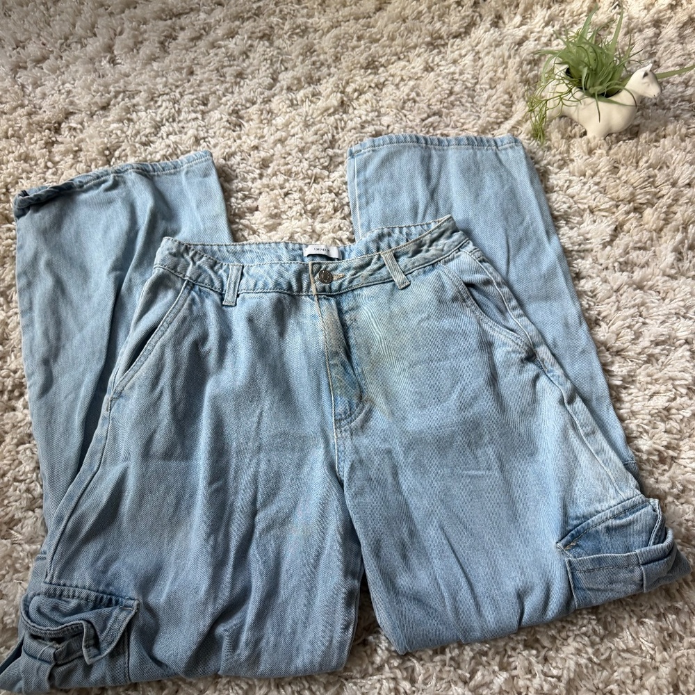 Chic sky blue Forever 21 Sky Blue pocketed, streetwear, baggy, unique, Y2K Denim